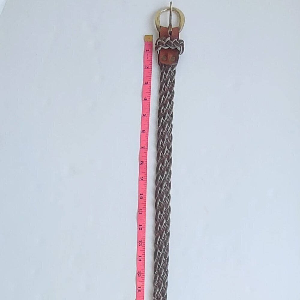 Vintage LEVI'S Hand Braided Leather & Denim Belt Orange Tab Brass Buckle Sz 32 - Picture 11 of 13